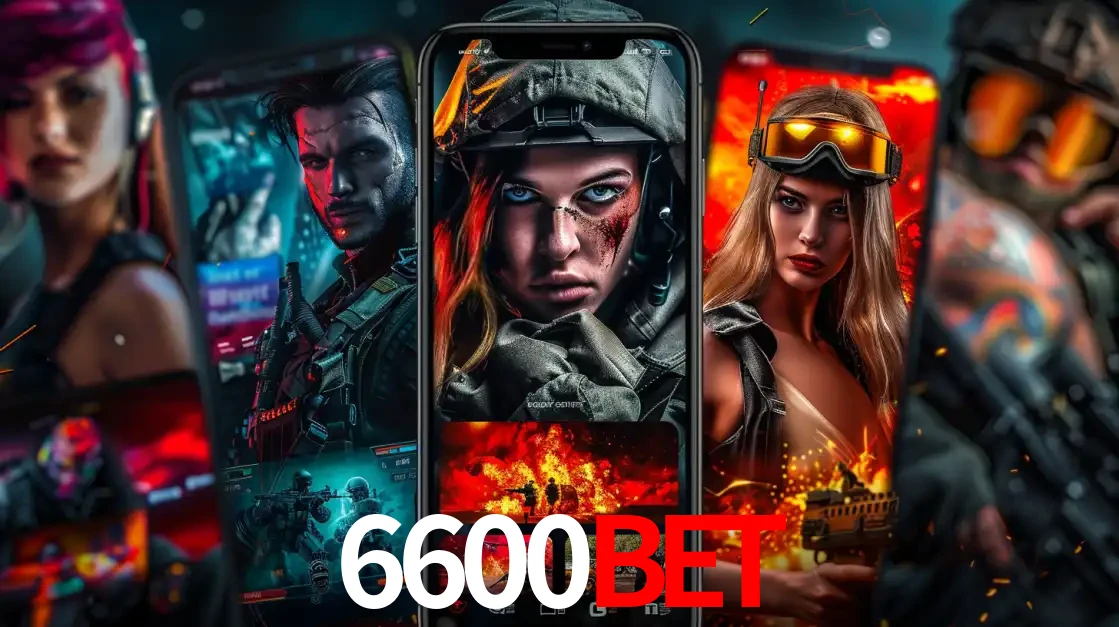 Montagem de telas de celular mostrando diversos personagens, masculinos e femininos, de um jogo de tiro, ilustrando a diversidade de equipes de e-sports para apostar no 6600BET.