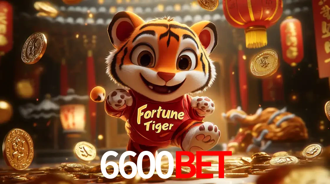 O alegre personagem do Fortune Tiger correndo sobre um caminho de moedas de ouro, simbolizando os grandes prêmios e a diversão do popular jogo de slot do 6600BET.