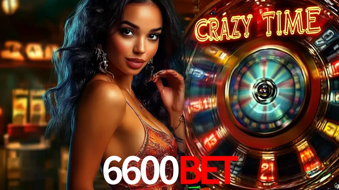 Mulher elegante ao lado da vibrante roda da fortuna do jogo de cassino ao vivo Crazy Time, um dos game shows mais populares e cheios de prêmios do 6600BET.